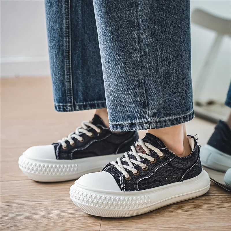 Harajuku Style Blue Denim Canvas Shoes Men Fashion Street Hip Hop Men's Canvas Sneakers Platform Vulcanized Shoes Designer Man