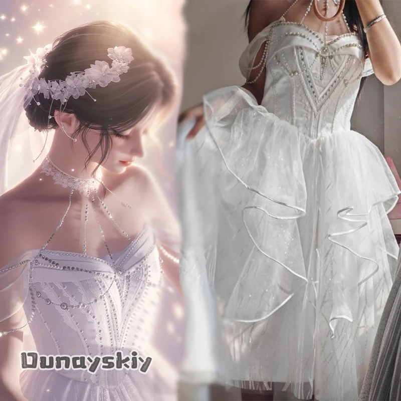 Disfraz de Cosplay New Love And Deepspace, Vestido de Novia, Traje de Boda, Disfraz de Encaje para Noche de Halloween