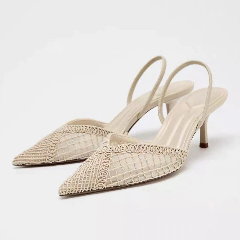 

Designer Weave Mesh High Heels Women Banquet Party Dress Shoes Hollow Out Pointed Toe Summer Luxury Modern Sandals for Ladies