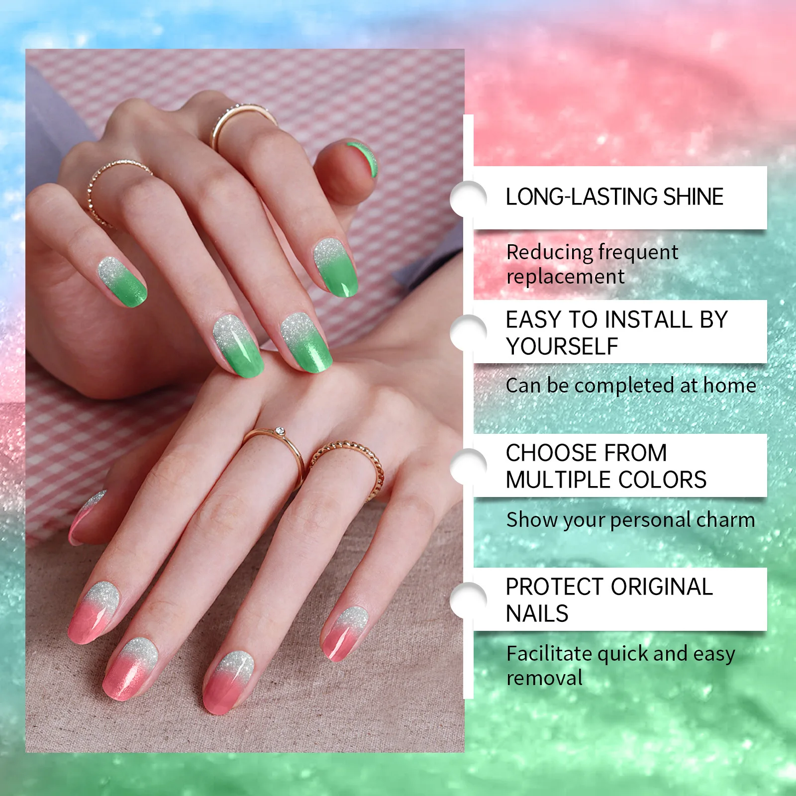 Eelhoe Semi-Uithardende Gel Sticker Nagels Beauty Care Jelly Shine Gradiënt Nagels Decoratie Blauw Groen Roze Blijvende Nagelgel Stickers