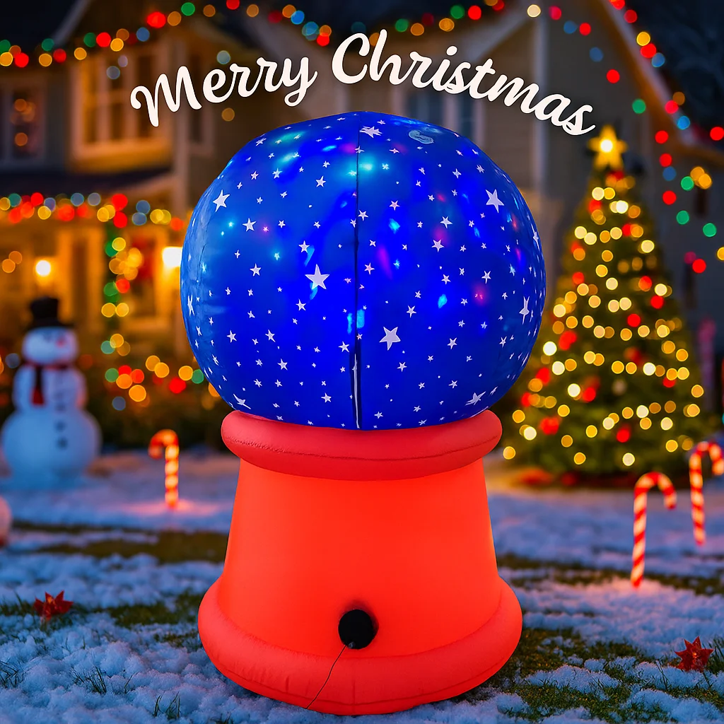 Palla di cristallo giocattolo gonfiabile da 5,91 piedi Decorazioni natalizie di Babbo Natale per forniture da giardino con luci a LED Ornamenti per la casa Regali festivi