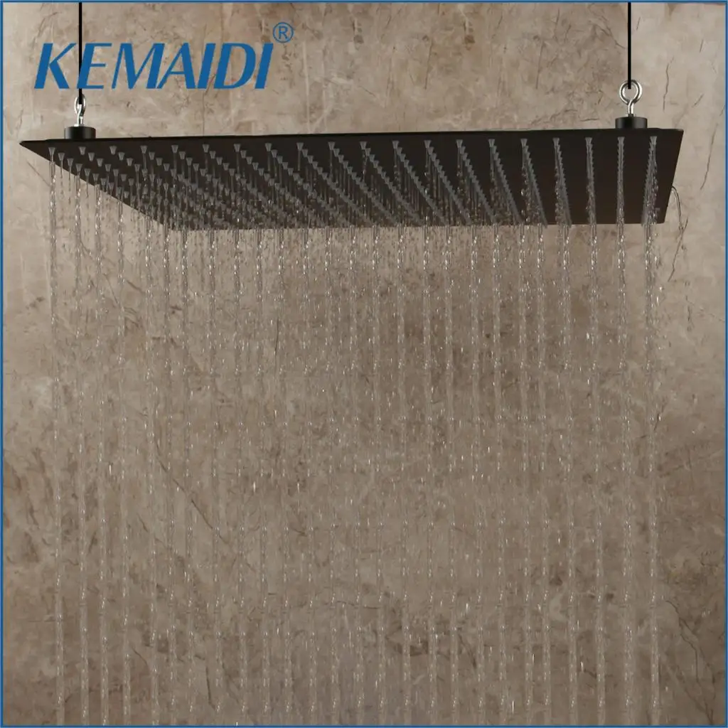 KEMAIDI 20 inch Shower Head Black Stainless Steel Bathroom Square Rain Shower Heads Ceiling Wall Top Sprayer Thin high pressure