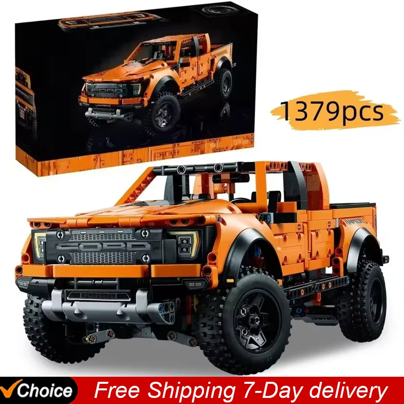 1379pcs-tech-raptors-f150-truck-race-car-building-kit-compatible-moc-creative-diy-vehicle-bricks-toys-gift-for-kids-teens-adults