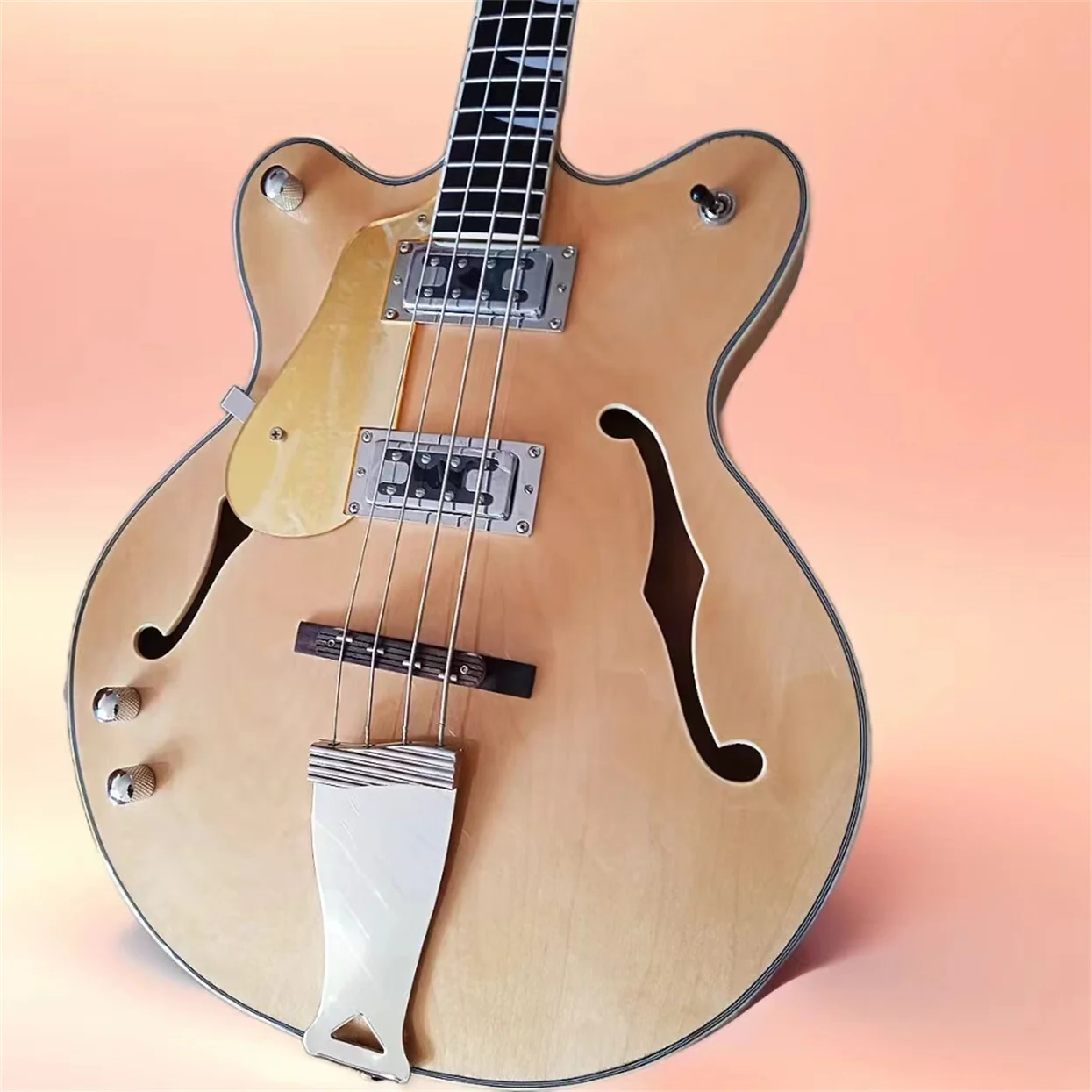 Bass Left-Handed 4-strings Vintage clear Natural wood gloss Semi-Hollow HH Pickups Electric guitar