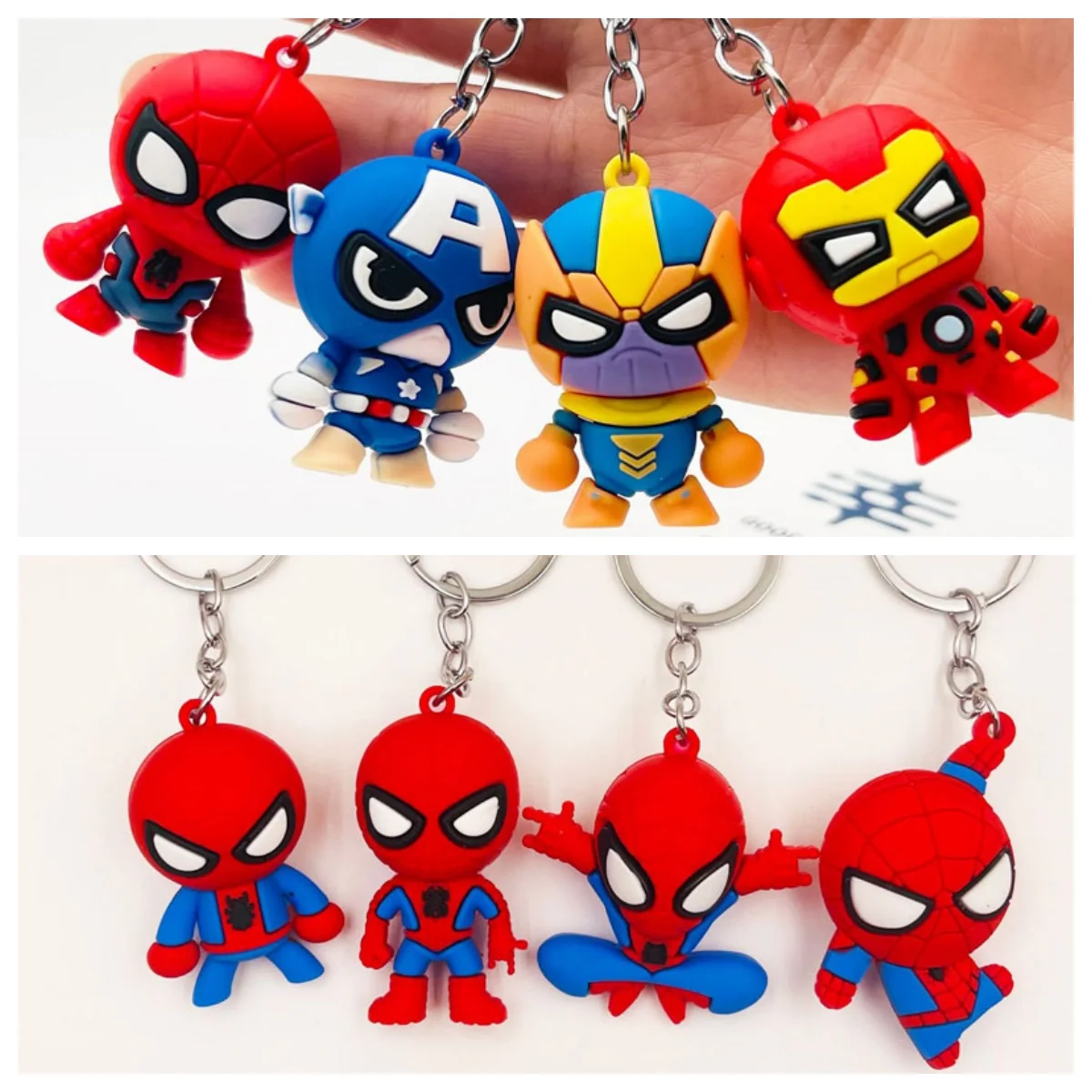 

Cartoon Keychain Spiderman Iron Man Thanos Hulk Thor Anime Avengers Key Ring Figure Silicone Car Key Jewelry Toys Gift