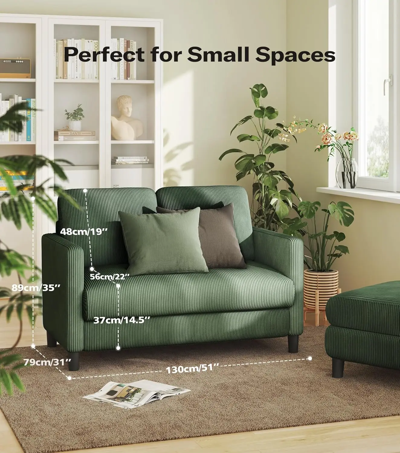 أريكة Loveseat، مقعد حب مقاس 51 بوصة، مقعد Loveseat صغير مريح للمساحات الصغيرة، أريكة إعداد خالية من الأدوات لغرفة النوم، أرائك خشبية بالكامل #2