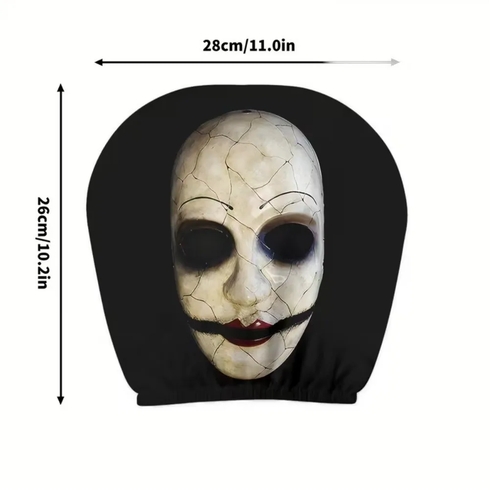 2Pcs 2D Stretch Car Headrest Covers Halloween Accessories Ghost Headrest Covers Funny Elastic Neck Pillowcase Universal Fit