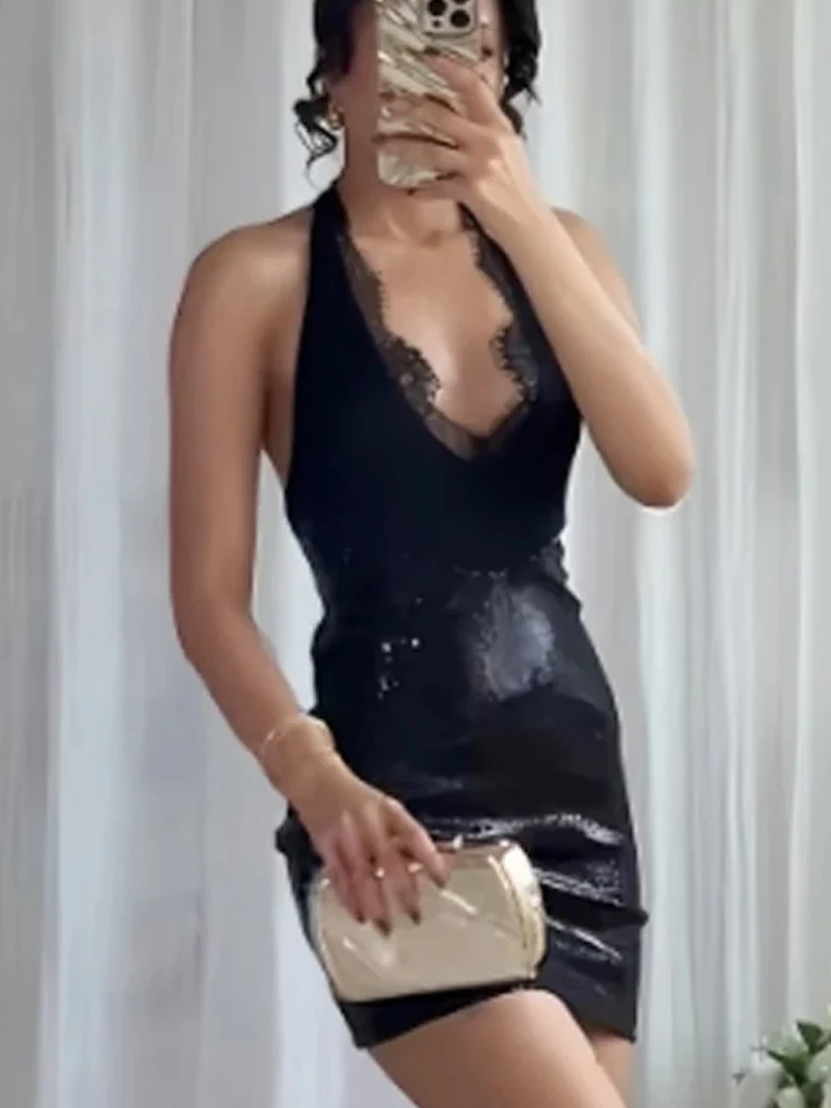 

Элегантное уличное платье Spice Girl с v-образным вырезом, женское модное блестящее однотонное мини-платье, сексуальное кружевное драпированное клубное вечернее платье