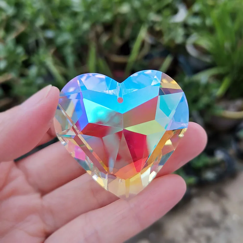 Crystal Suncatcher Heart Pendant Chandelier Prisms Rainbow Maker Hanging Drops DIY Ornament Home Wedding Window Decor Craft