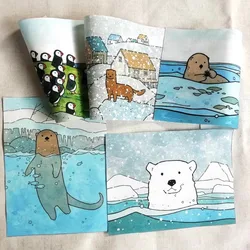 15X20cm viñetas de animales marinos Patchwork tela de lona de algodón dibujos animados para DIY costura y acolchado bolso cubierta de libro decoración del hogar