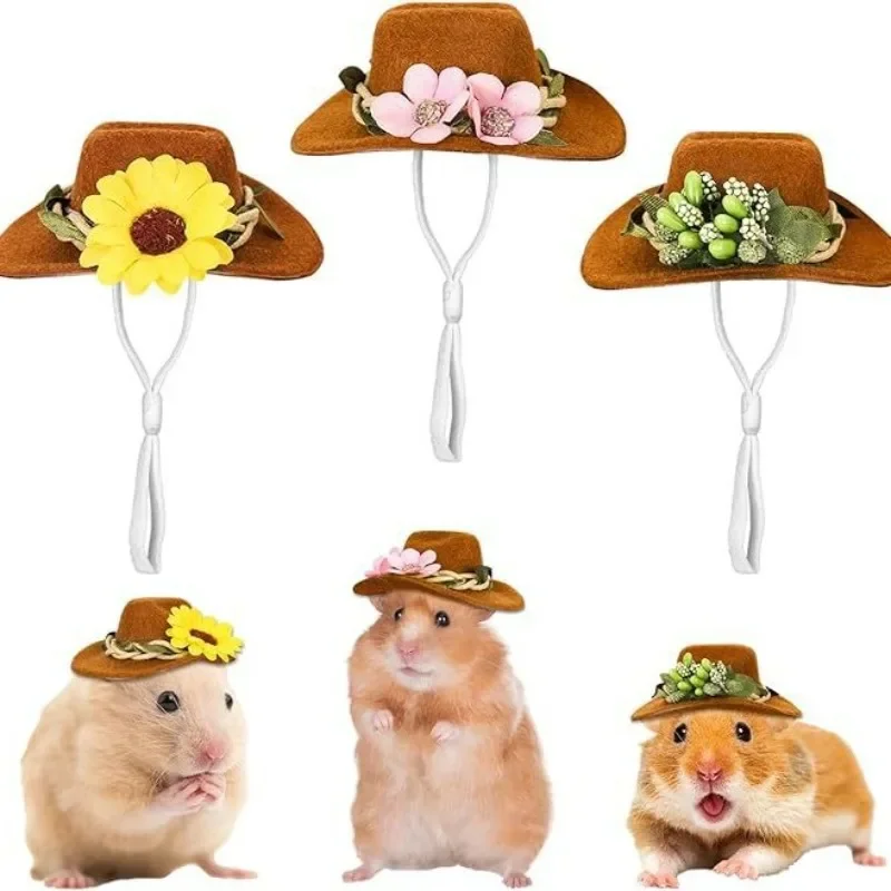 Mini czapka świąteczna dla małych zwierząt Regulowane nakrycie głowy dla zwierząt Chomik Szczur Kowboj Czapki Cosplay Odzież Świnki morskie Akcesoria