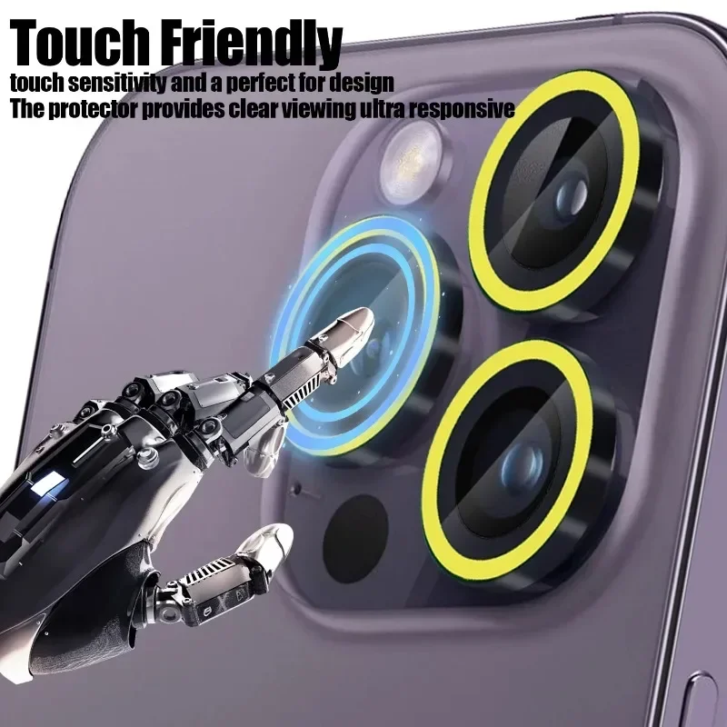 Kaca kamera keramik bercahaya untuk iPhone 16 Pro Max 16Plus cincin Film pelindung lensa multiwarna topi pelindung cahaya kaca Tempered