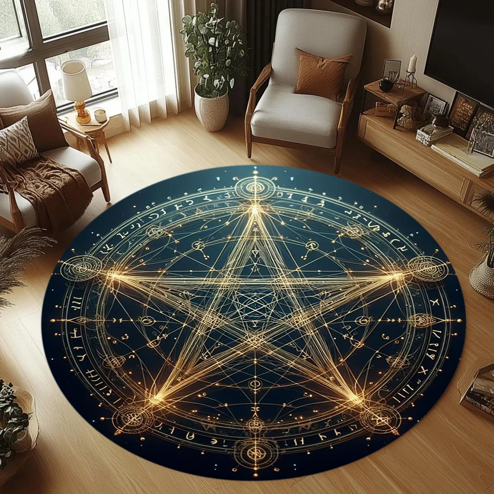 Tapis circulaire magique mystique, motif pentagramme, zone enchanteresse, pour salon, chambre à coucher, décoration de la maison, décor de chambre à coucher