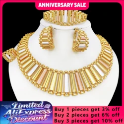 Italy 18K Gold Plated Jewelry Sets For Women Classic Tricolor Design Necklace Earrings Bracelet Ring Fashion 4PCS Set Jewelry