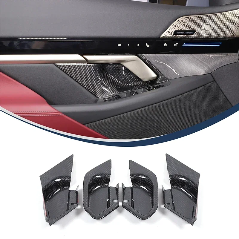 

For BMW 5 Series G60 2024+ Real Carbon Fiber Car Inner Door Handle Bowl Cover Decorative Sticker Car Protection Accessories 4Pcs