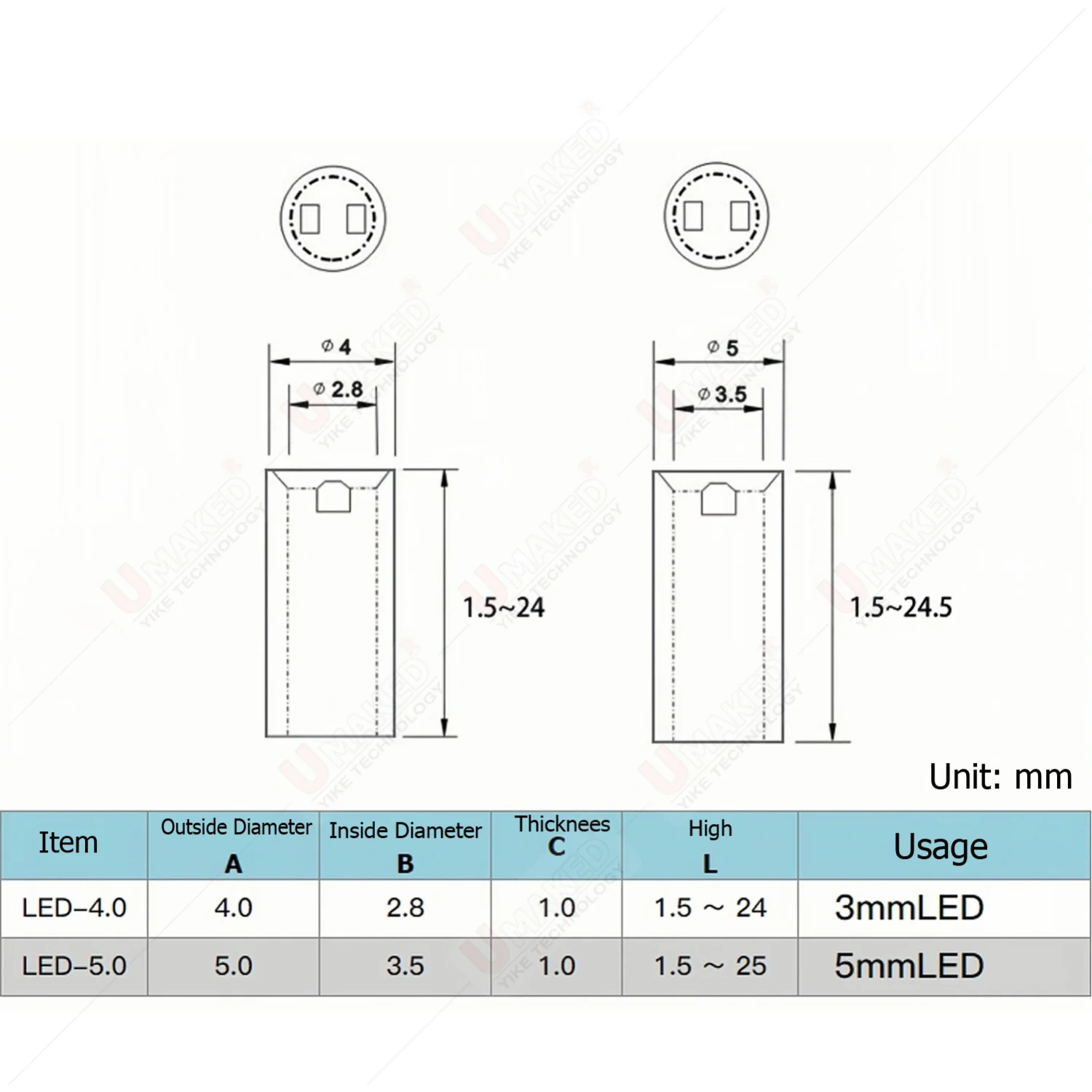 500 peças diâmetro 4mm 5mm placa pcb de nylon montagem led espaçador suporte comprimento do capô 2mm 3mm 4mm 5mm 6mm 8mm 10mm para diodos led f3 f5