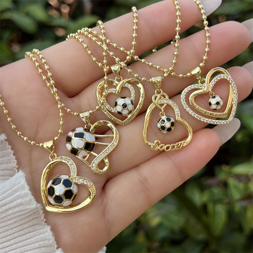 

2Pcs/Creative Football Zircon Love Necklace Men's and Women's Chain Cool Football 18K Gold Chain Jewelry Gift