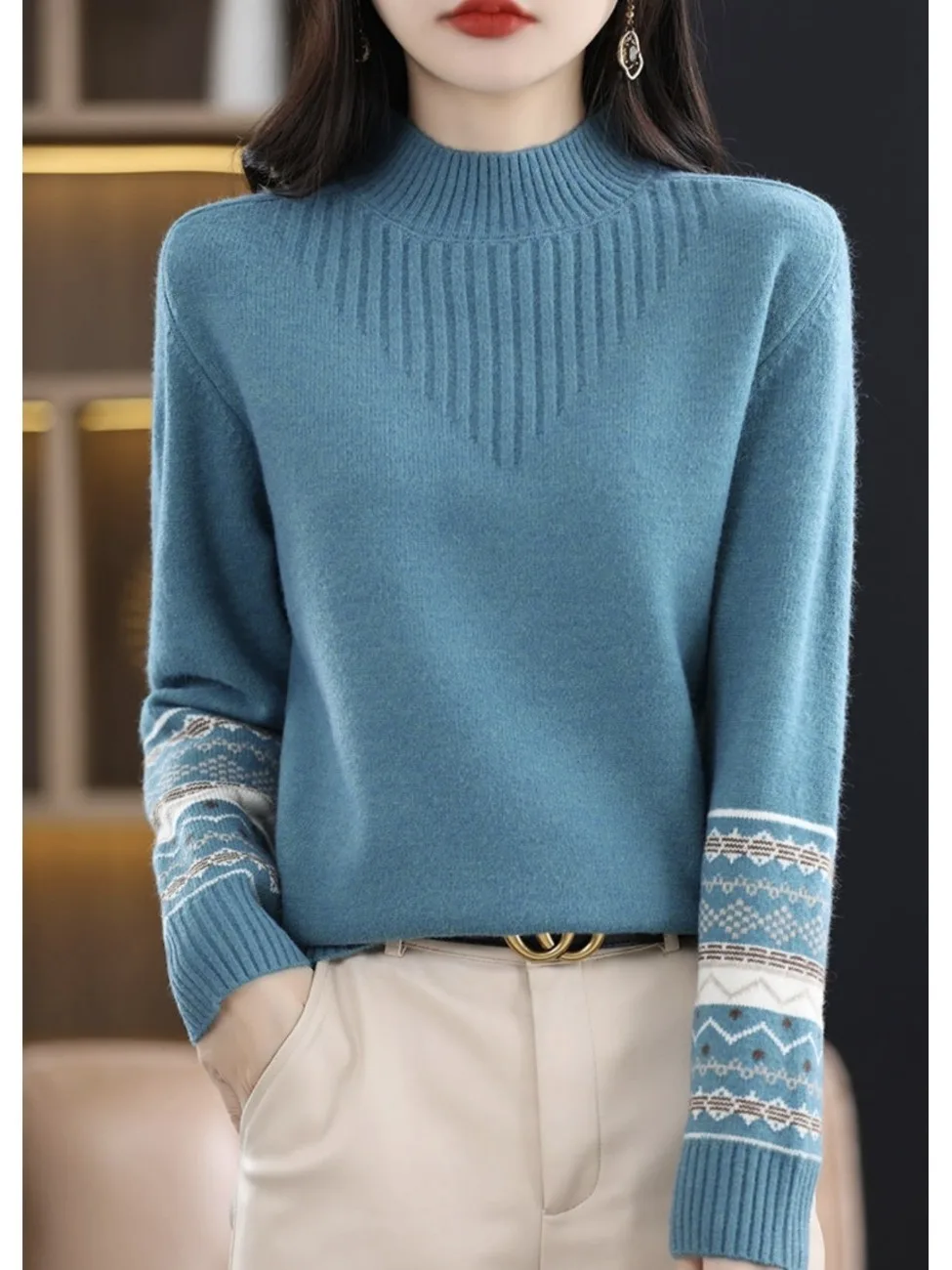 

Шерстяной свитер, женский свободный трикотажный топ с высоким воротником для осени и зимы, базовый слой, повседневный...