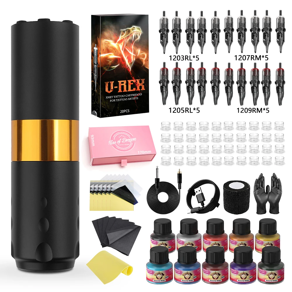 

Tattoo Kit T-Rex-Wireless Tattoo Pen Kit, Rotary Machine Kit, Coreless Motor, 4mm Stroke 1800mAh Battery Tattoo Pen Kit