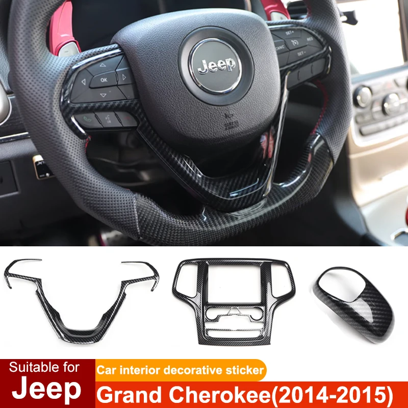 For Jeep Grand Cherokee Car Steering Wheel Dashboard Panel Cover Decoration Sticker Full Sets Interior Modification Accessories