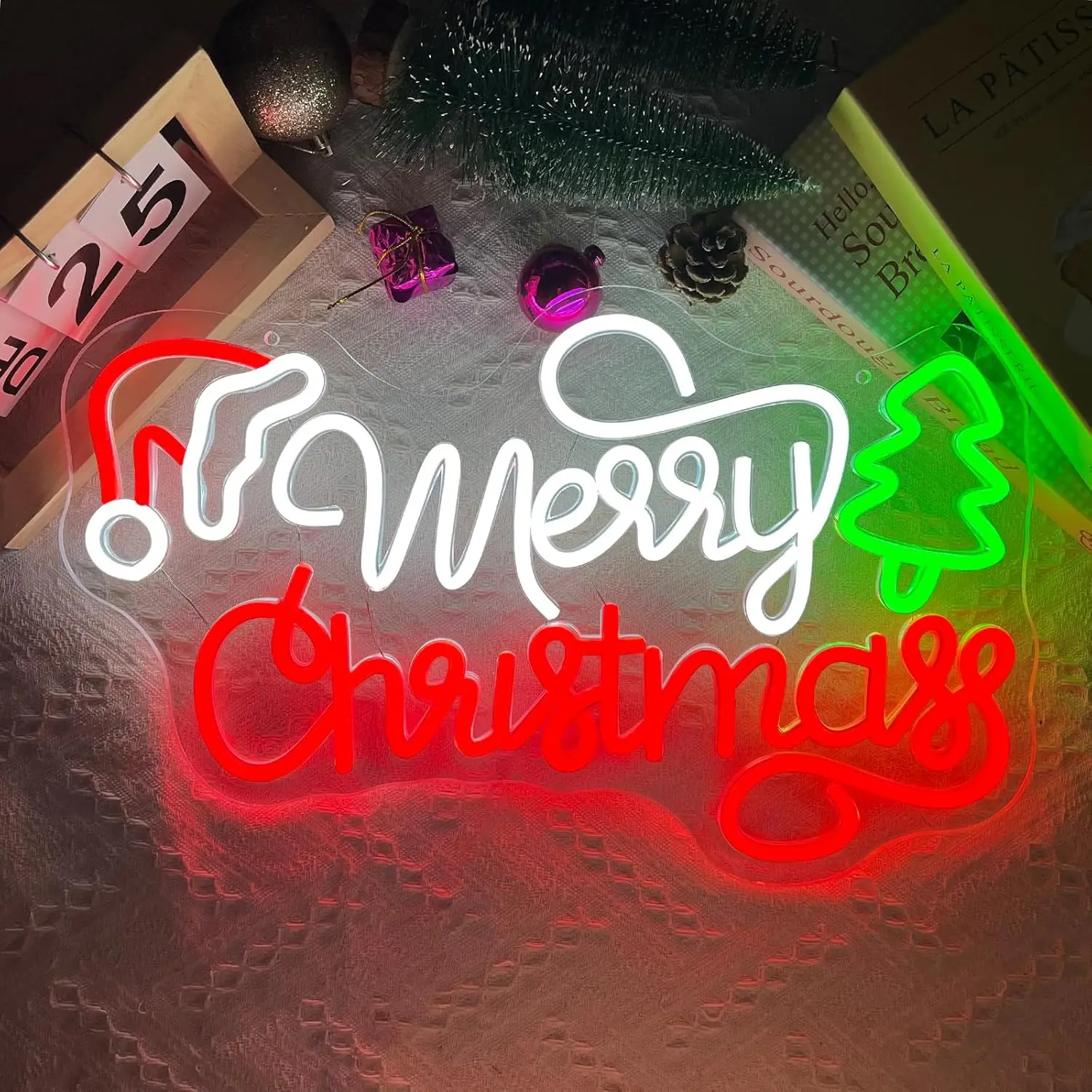 ไฟนีออนลายสุขสันต์วันคริสต์มาส ไฟนีออน LED หรี่แสงได้แบบ USB สำหรับงานปาร์ตี้คริสต์มาส ของขวัญตกแต่งห้องนอน ห้องนั่งเล่น บาร์ หรือห้องสำหรับผู้ชาย