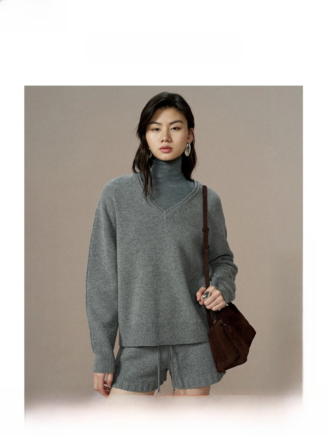 

ZhiZhi Full Wool Double Layer V-Ne Sweater Loose Fit 3D Sle Winter Faion Women's Knittedwear Simple Casual Commute Wear