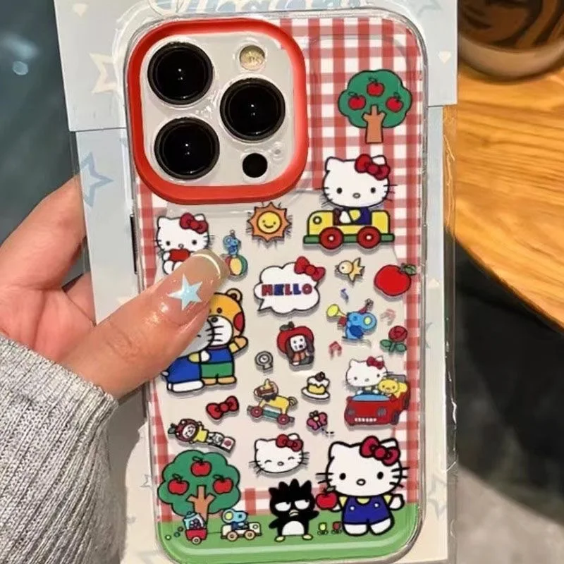 Cartoon Red Checkered Hello Kitty Cute Clear Space Etui na telefon do Samsung A12 A13 A15 A22 A23 A24 A25 A30 A53 A54 A55 A72 A73 5G