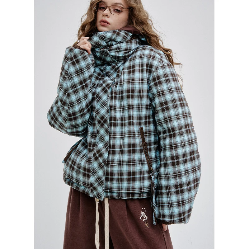 ELFSACK 2025 Nuovi arrivi invernali Piumino reversibile Y2K a righe corto con collo alto e cappuccio per donna