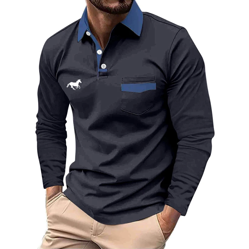 Men\'s Golf Shirt Golf Polo Work Casual Lapel Long Sleeve Basic Modern Button Pocket Spring & Fall Regular Fit Golf Shirt