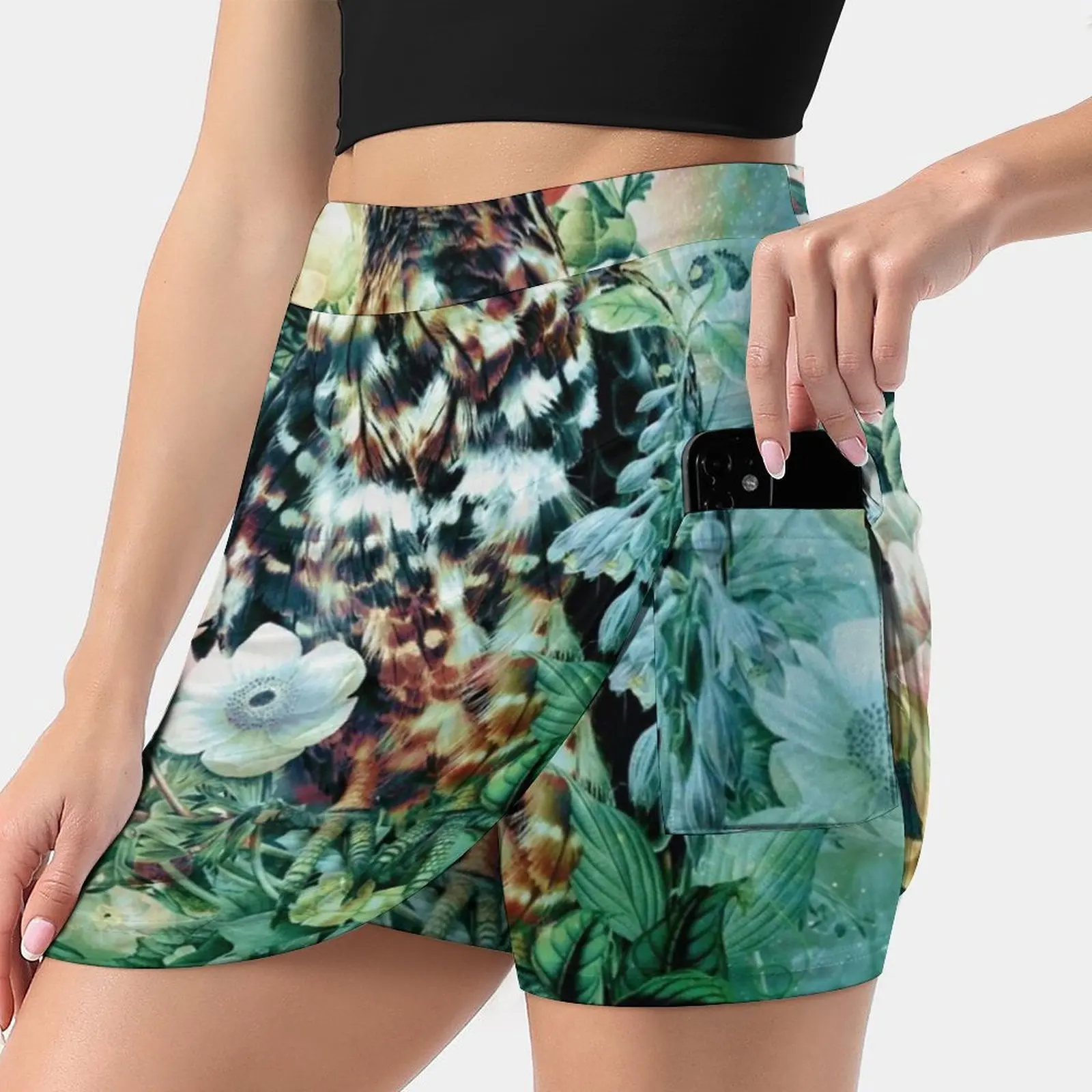 Bird In Flowers Women's skirt Mini Skirts A Line Skirt With Hide Pocket Wildlife Bird Flowers Collage Homedecor