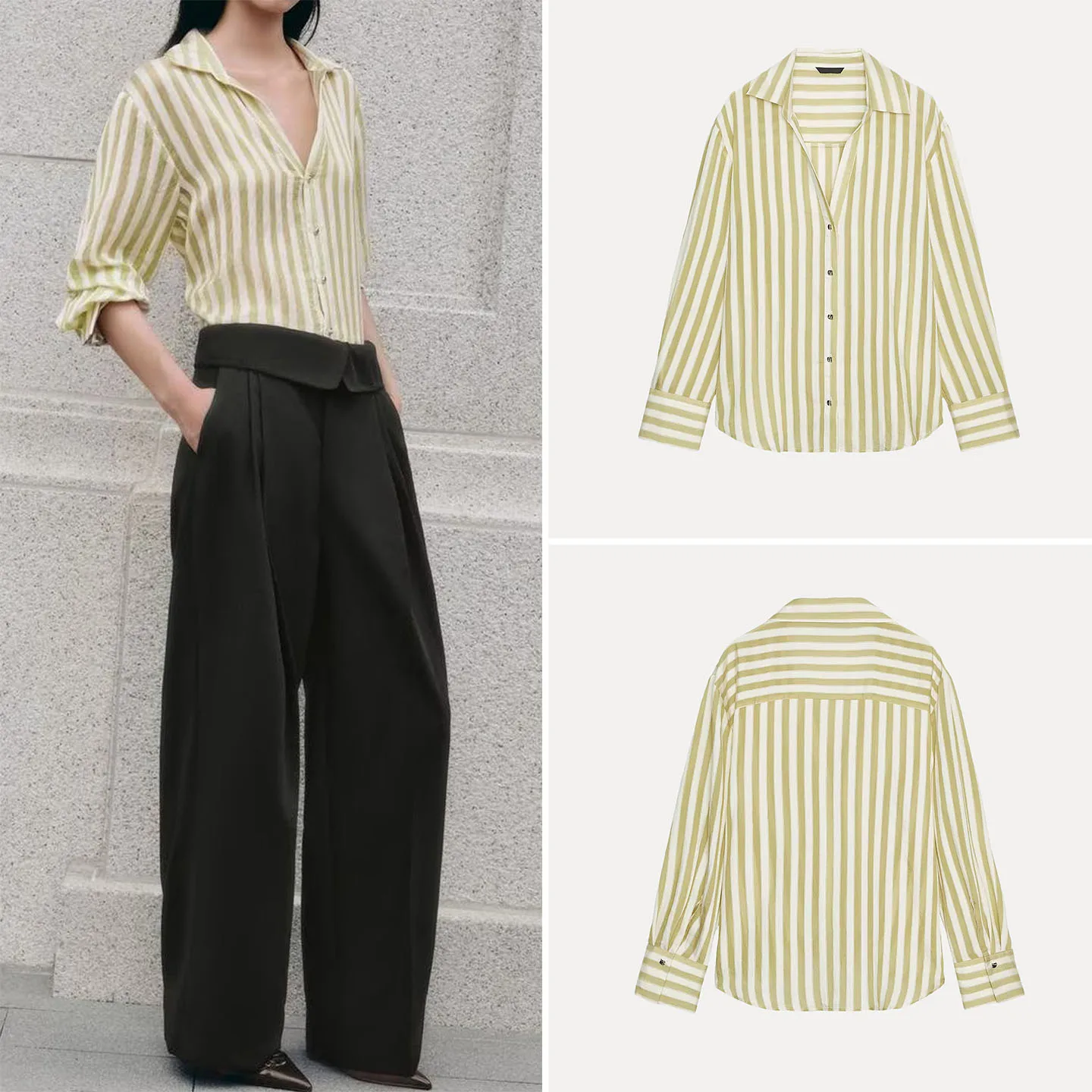 

Z Women's Faion Striped irt Loose Personali Daily Match 2025 New Sle Long Sve Turn-down Collar Autumn Season