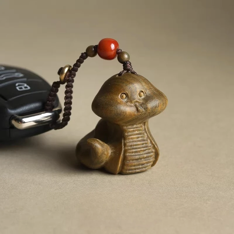 

Green Sandalwood Carved Baby Snake Pendant Chinese Zodiac Snake Year Phone Chain for Men and Women Car Keychain Lanyard Gifts