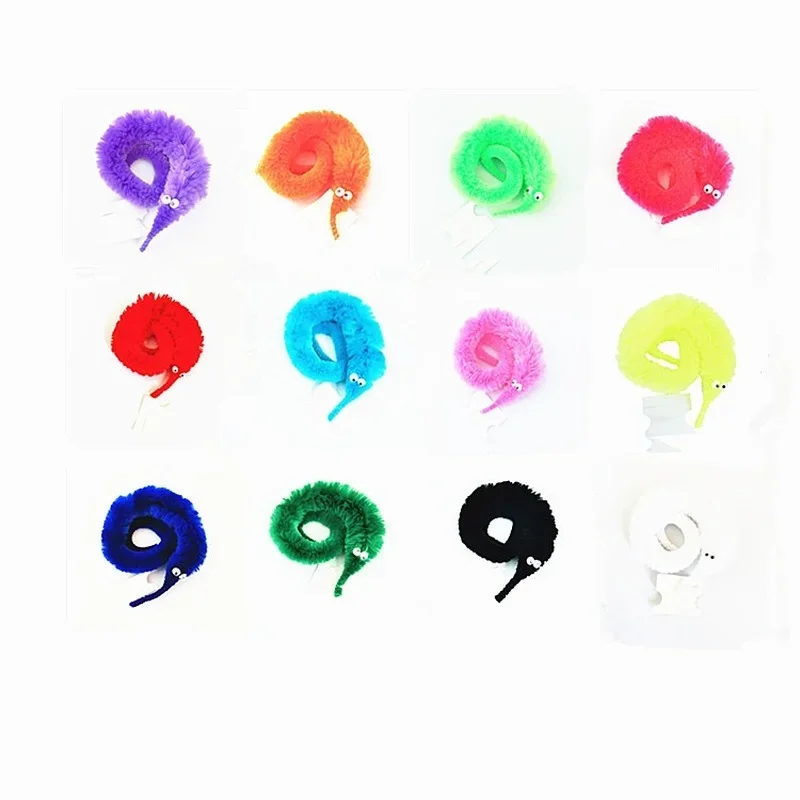 12 Colors Fuzzy Worm Magic Props for Children Kids Beginners Wiggly Twisty Worm with Invisible String Party Favors Trick Toys