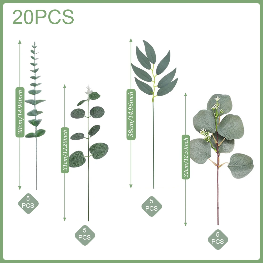 20/25 Stück Künstliche Gemischte Eukalyptusblätter-Stiele, Kunstblumen für DIY-Bouquets, Blumenarrangements, Heim-, Hochzeits- und Partydekoration – Detail 6