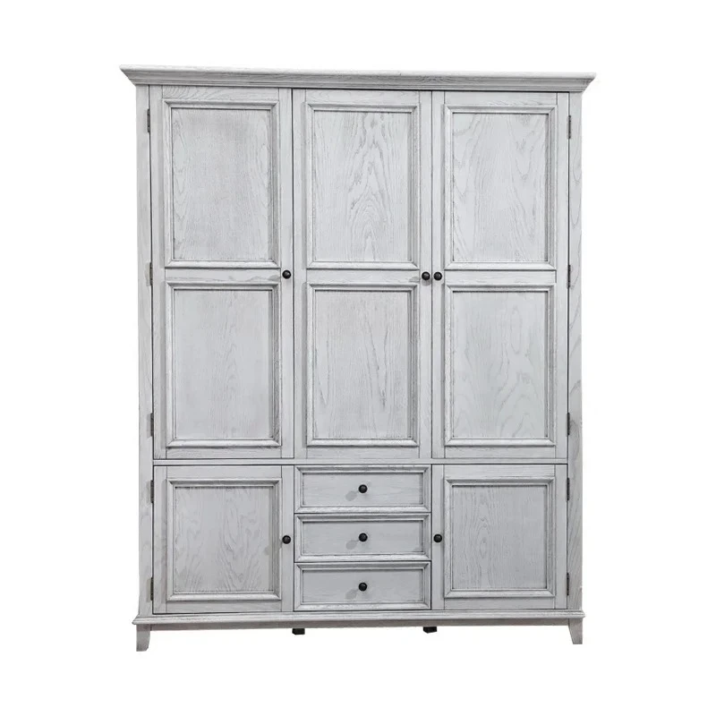 

X18 American country solid wood three doors, wardrobe ash wood white old wardrobe top cabinet solid wood furniture