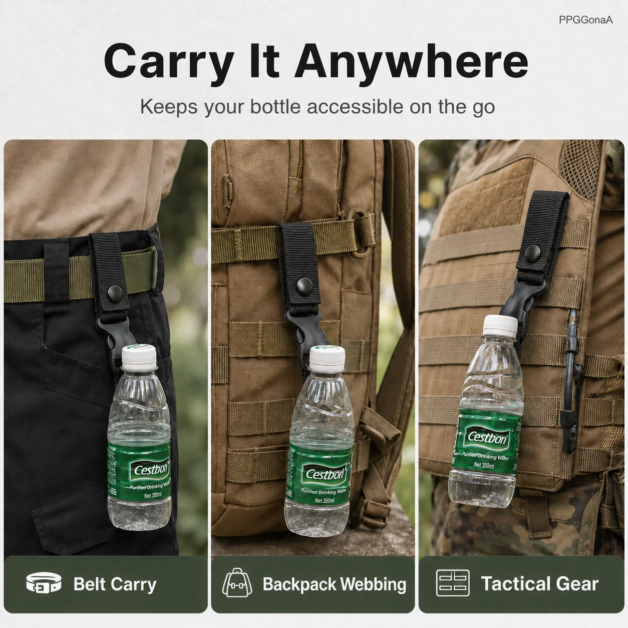 Portable Water Bottle Holder Clip Nylon Webbing Belt Strap Quick Release Buckle for Camping Hiking Backpack