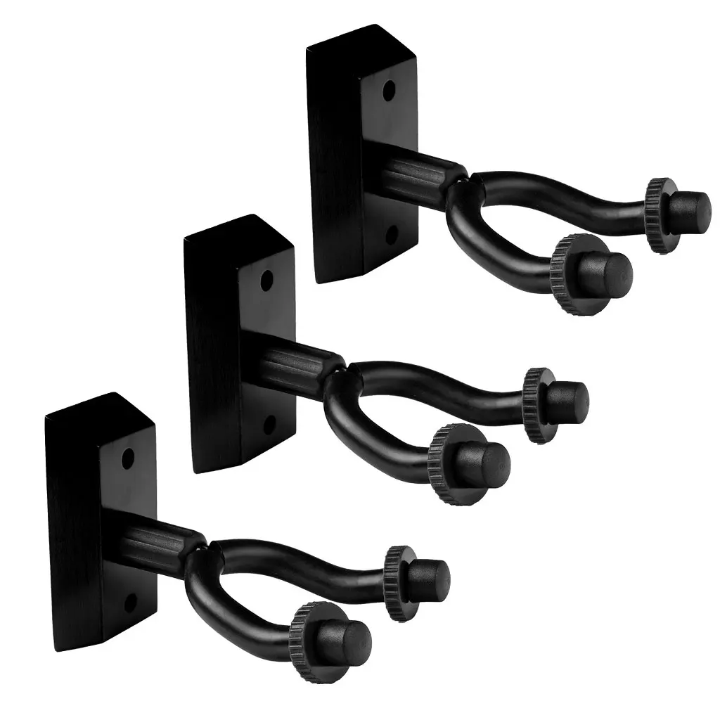 

3PCS Professional Wall Mount Ukulele Guitar Hanger Hook Mandolin Uke Stringed instrument Holder Keeper Rubber Black Wood Base