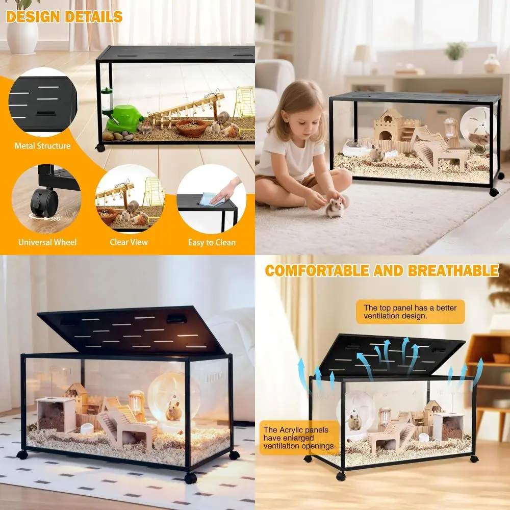 

Hamster Cage - 360° Panoramic Large-Space Guinea Pig Cages (39.5×19.7×19.7 Inches) with Top Door Access Suitable for Hamster,Gui