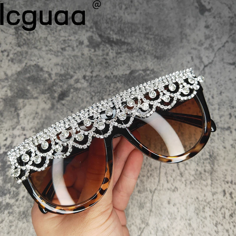 ICGUAA Retro Oversized Tassel Crystal Decor Sun Glasses Women 2022 Sparkle Babe Festival Diamond Sunglasses Women 2022 Trends