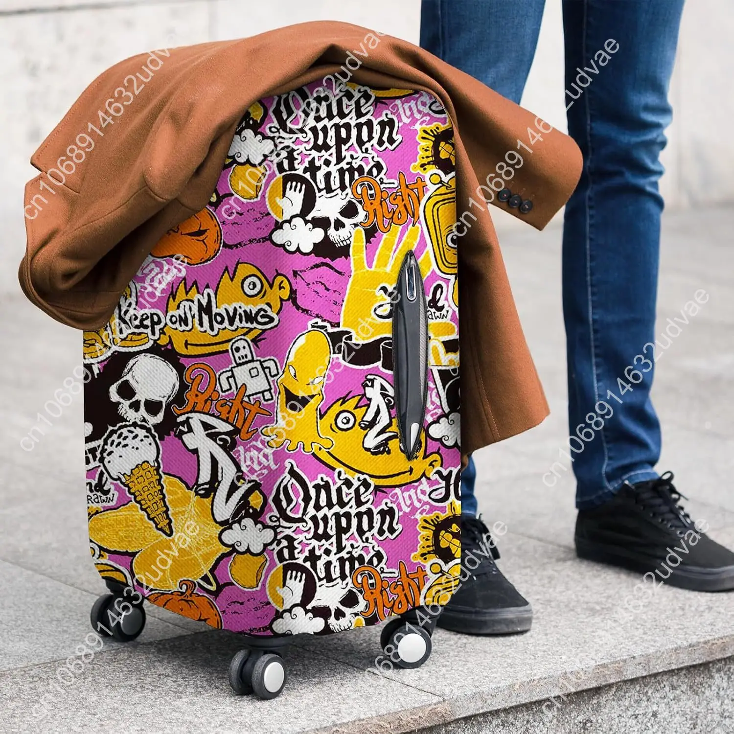 Graffiti Skull Ice Cream Suitcase Protective Cover Customized Luggage Cover Suitable for Travel Anti-scratch and Dust