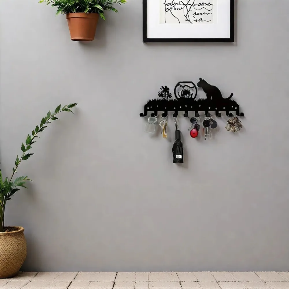 قطعة واحدة من رف المفاتيح المعلق على الحائط - شماعة حائط معدنية مثبتة على الحائط، خطاف تخزين معلق متعدد الأغراض للمناشف والأشياء اليومية