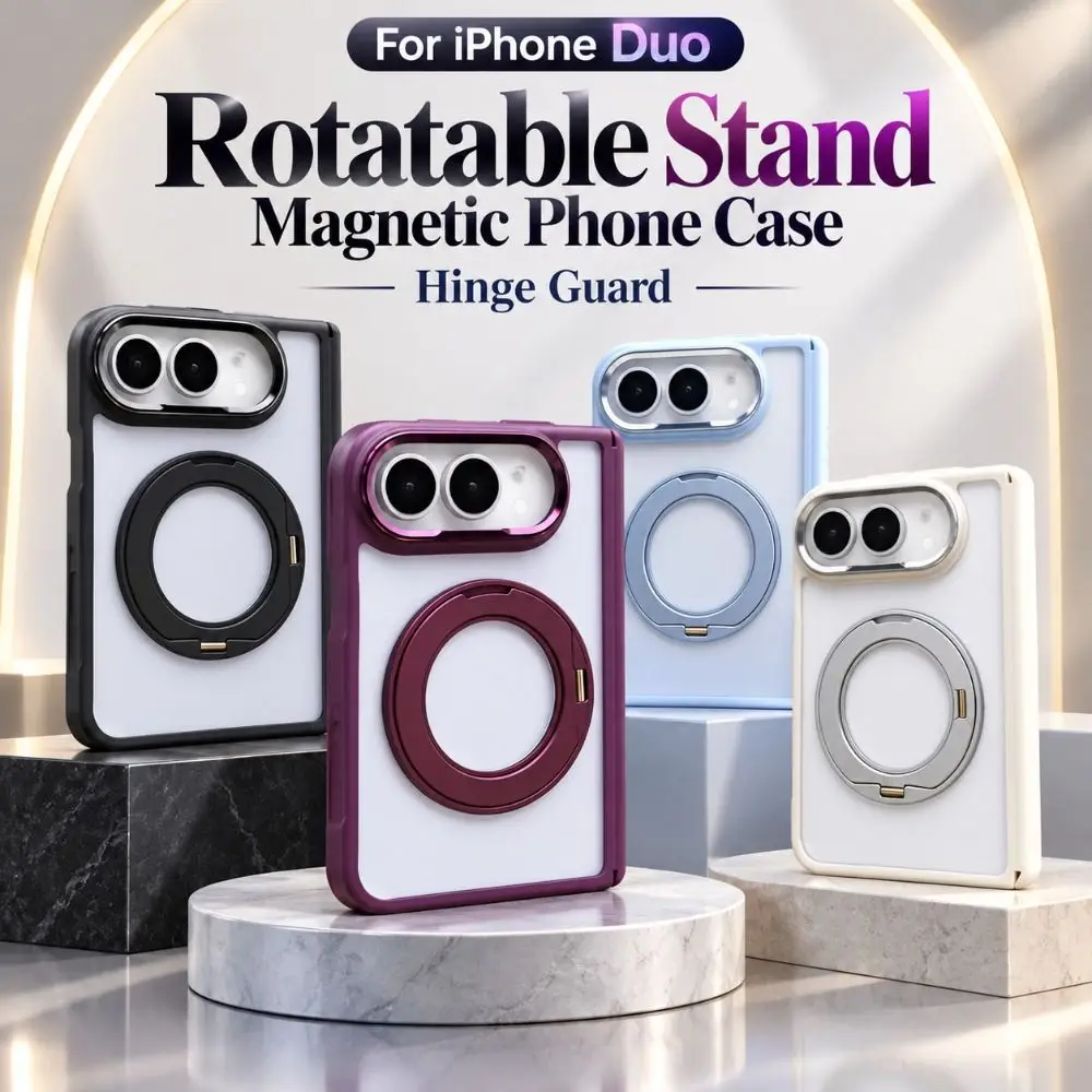 Hinge Guard Rotatable Stand Magnetic Case Transparent Anti Slip Fold Phone Shell Full Protection Acrylic Back for iPhone Duo