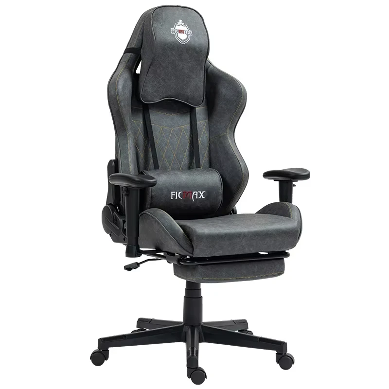 Retro Leather Reclining Gaming Chair with Footrest Wide Headrest Home Office Ergonomic Chairs Comfy Adjustable Swivel Desk Chair