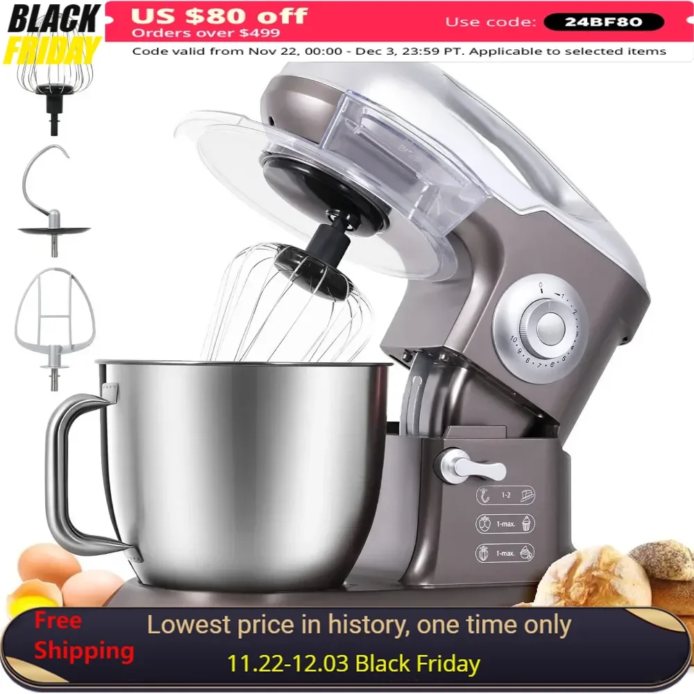 

7.3Qt Electric Mixer, 660W Food Mixer, 10 Speeds with Stainless Steel Mixing Bowl, Wire Whisk and Splash Guard, Stand Mixer