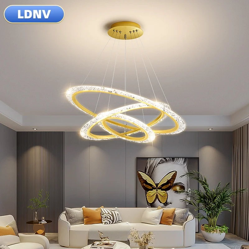 

Nordic LED Chandelier Used In Living Room Dining Room Bedroom Kitchen Light Luxury Style Ring Ceiling Chandelier Decoration Home