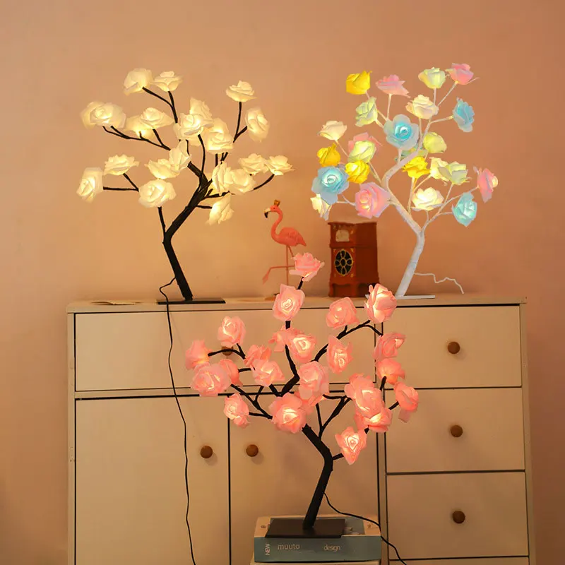 Shenzhi Tech Rose Tree Lamp, USB Powered LED Light Flower Night Light For Home Living Room Halloween Christmas Desk Decor