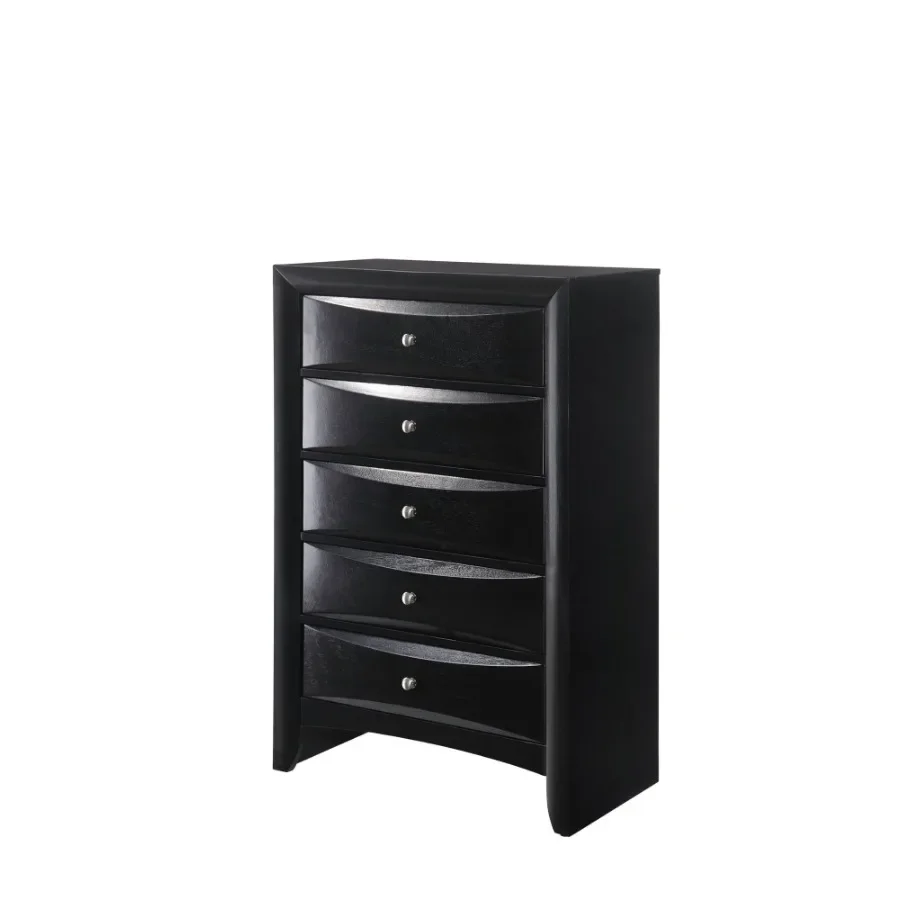 

1Pc Contemporary 5 Drawer Chest Black Finish Solid Wood Wooden Bedroom Furniture