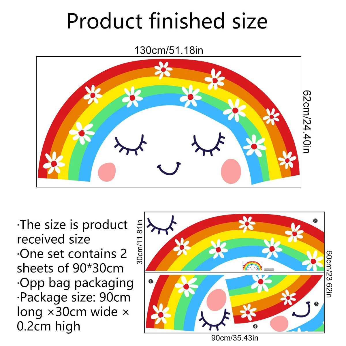 2 قطعة الكرتون مبتسم قوس قزح ملصقات جدار غرفة المعيشة فتاة غرفة نوم خلفية لوحة على الحائط لتزيين المنزل الجدار ملصق خلفية Atw056 #4