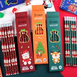 6pcs/Lot Christmas Boxed Pencils Student Writing Drawing Sketch Pen Set Wooden HB with Rubber Stationery Christmas Gift for Kids