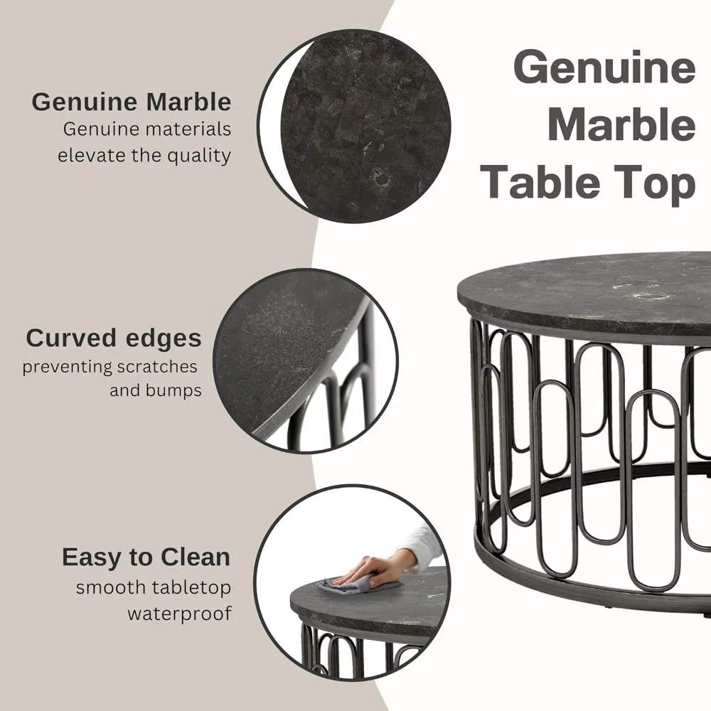 أثاث أمريكا ديفيس طاولة قهوة مستديرة حديثة مع سطح رخامي وأرجل معدنية قوية ورف مفتوح لغرفة المعيشة والشقة #6